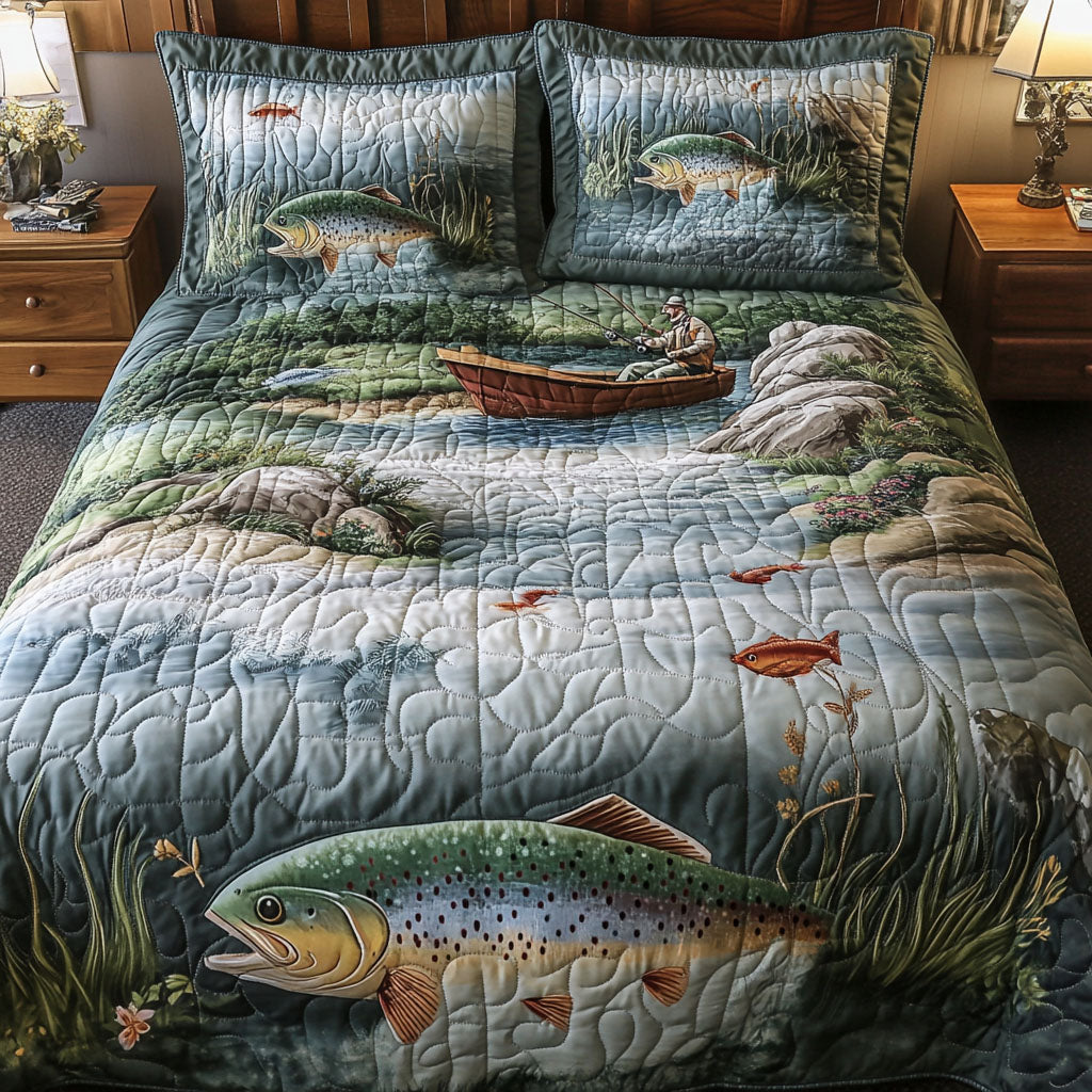 Lakeside Leisure Quilted Bedding Set Bed Decorations Cool Gifts For Fishermen