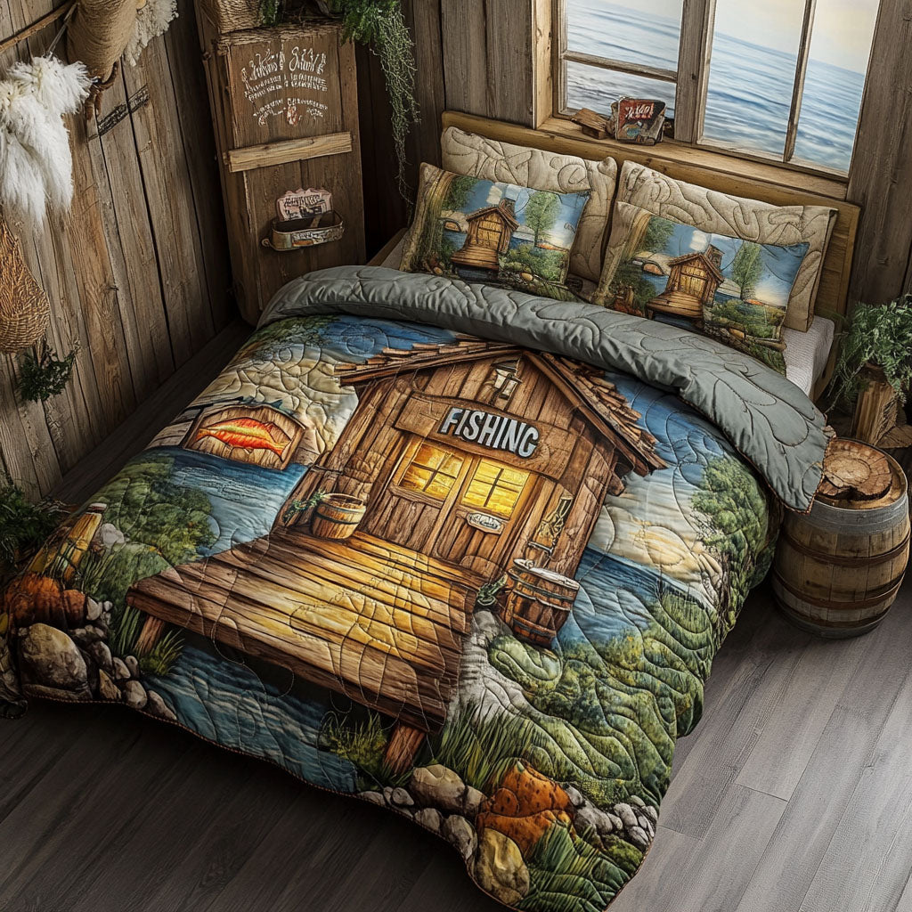 Lakeside Life Quilted Bedding Set Bed Room Decoration Novelty Fishing Gifts
