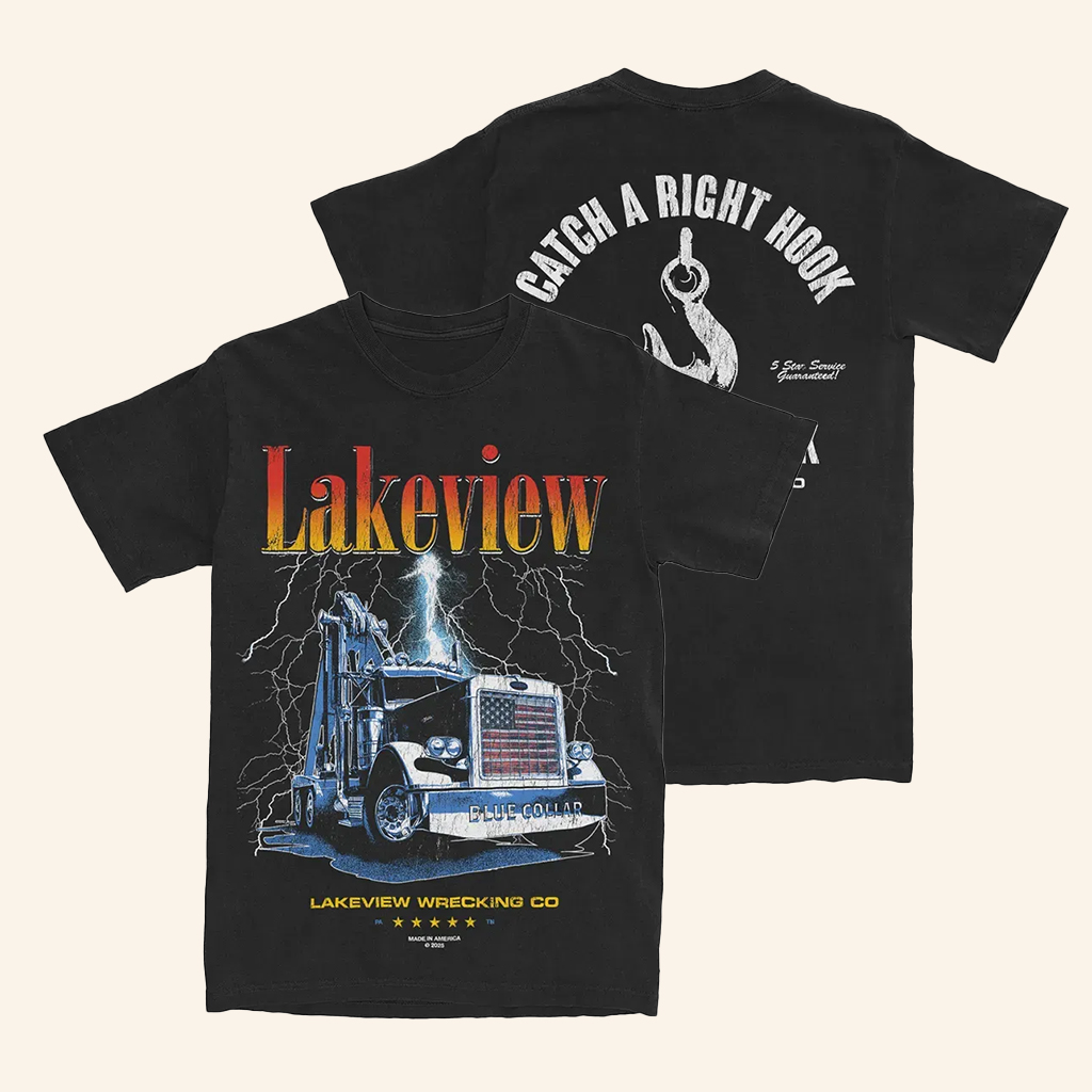 Lakeview Merch Wrecking Co Black T-Shirt Catch A Right Hook Shirt Gifts For Music Fans