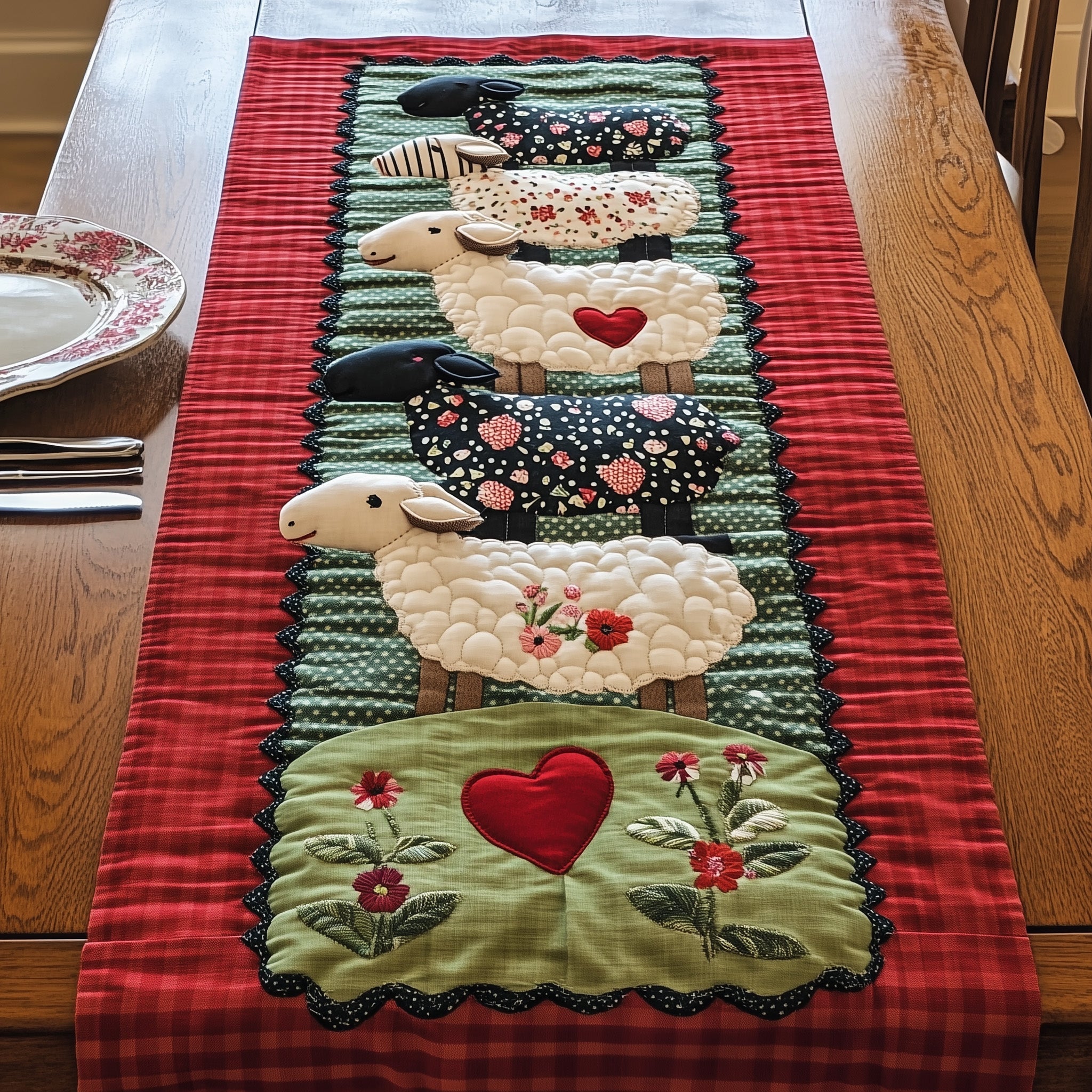 Lamb Lane Blossoms Quilted Table Runner Christmas Theme Table Runner