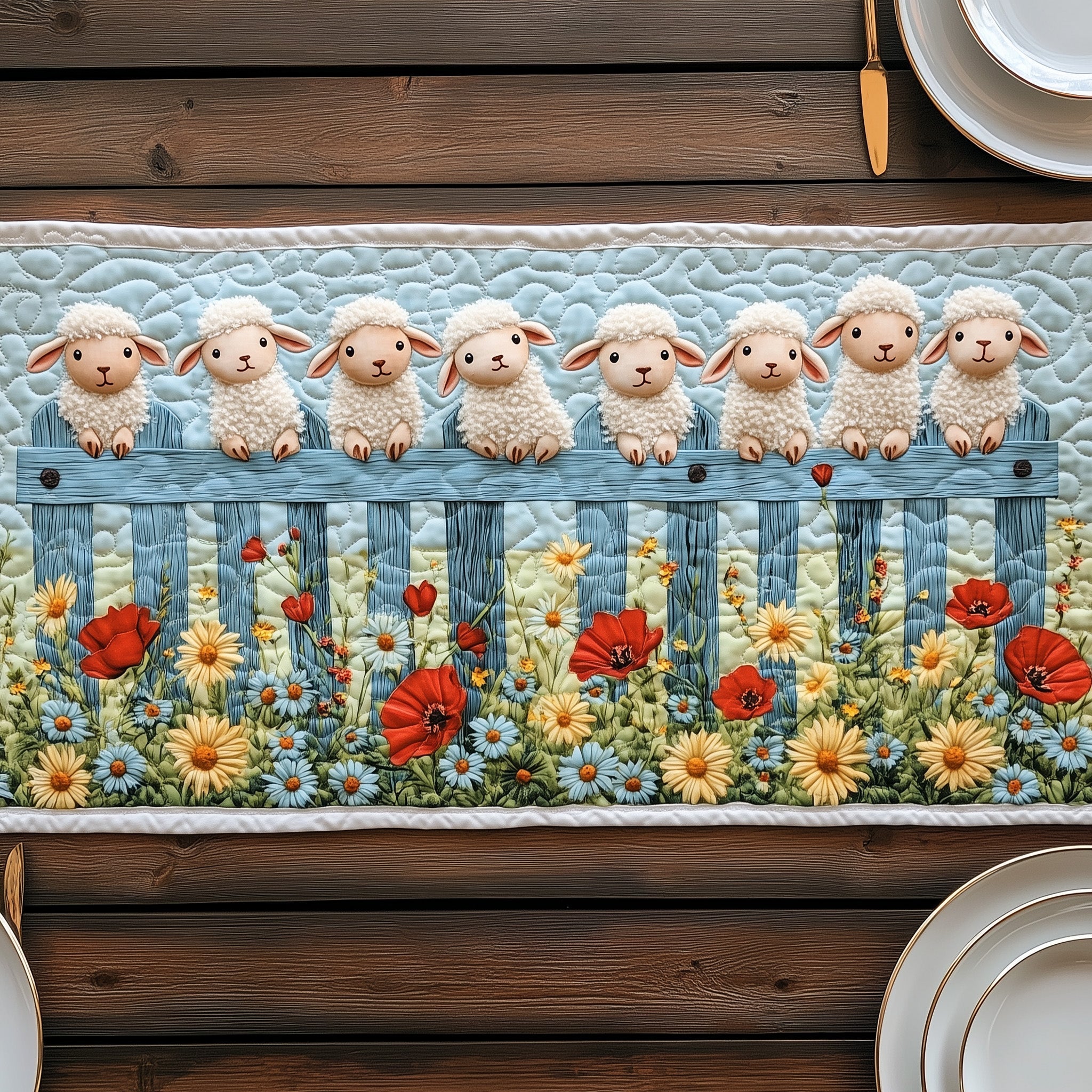 Lamb Lane Blossoms Quilted Table Runner Festive Holiday Table Runner Decor