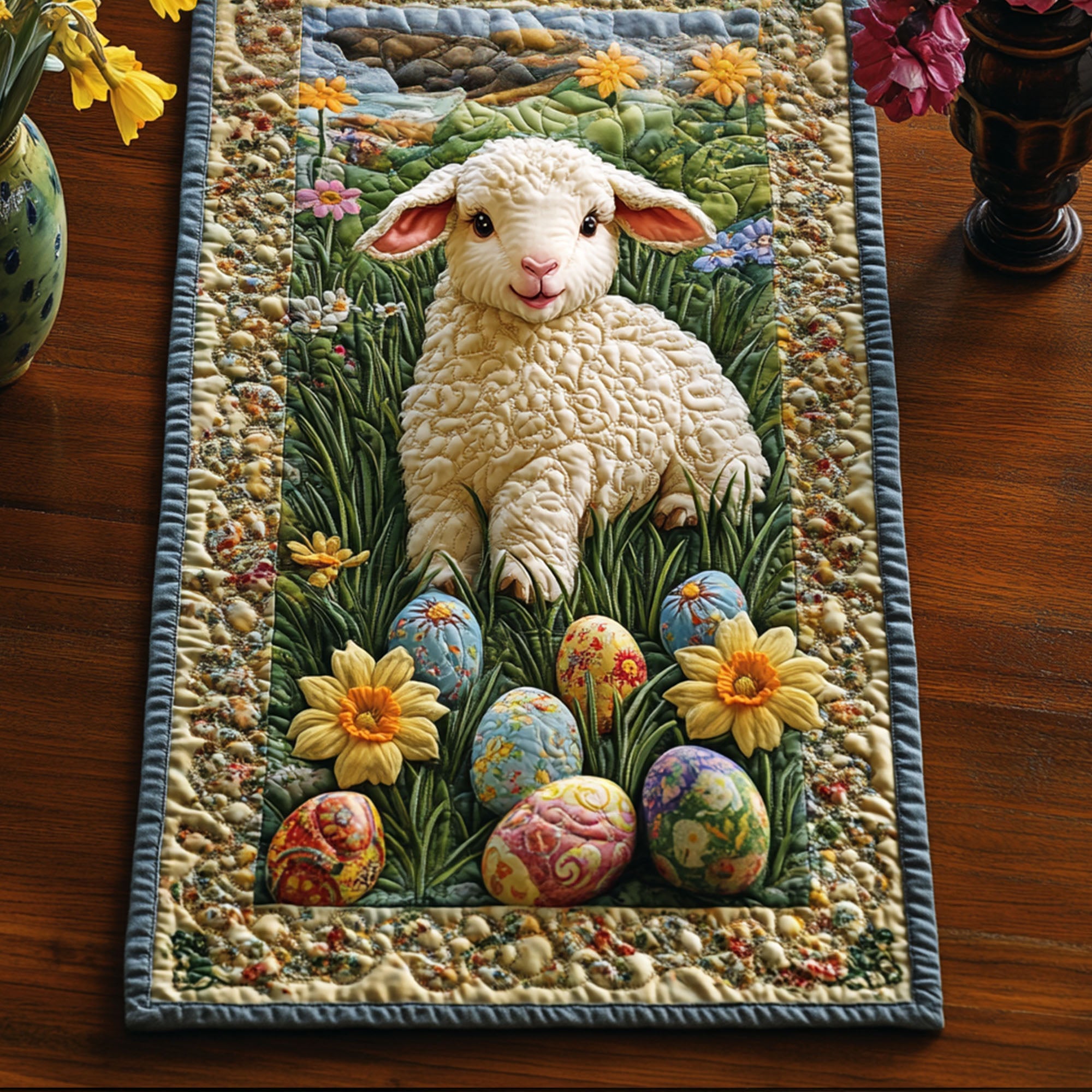 Lamb of Easter Quilted Table Runner Easter Bunny Table Runner Funny Gifts For Friends