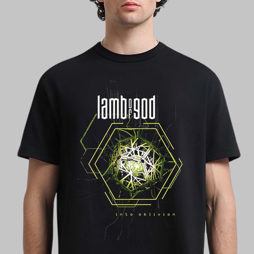 Lamb Of God Into Oblivion 10th Studio Album Cover Art Merch Hexagon T-Shirt Lamb Of God Clothes