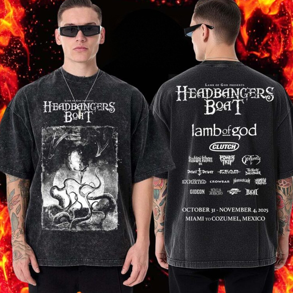 Lamb Of God Merch Headbangers Boat 2025 Collection HiCon Lineup T-Shirt Gifts For Music Lovers