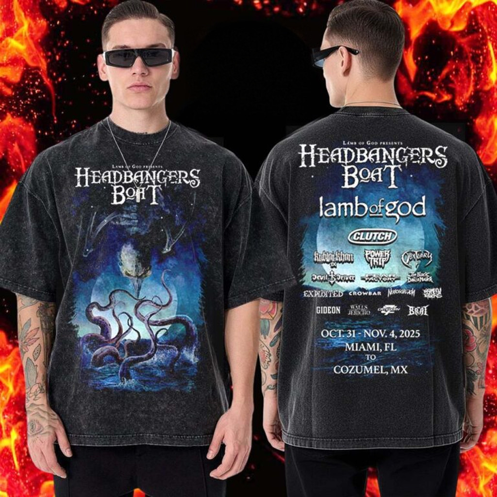 Lamb Of God Merch Headbangers Boat 2025 Collection Line Up Art Poster Washed T-Shirt Fan Gifts