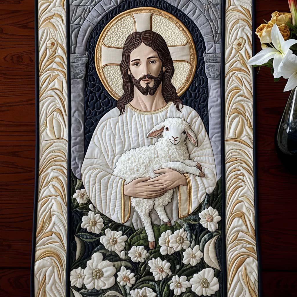 Lamb of Grace Quilted Table Runner Holiday Themed Table Runners Jesus Christmas Gifts