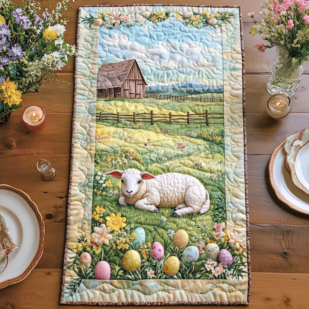 Lamb of Light Quilted Table Runner He Is Risen Table Decor Best Friend Gift Ideas