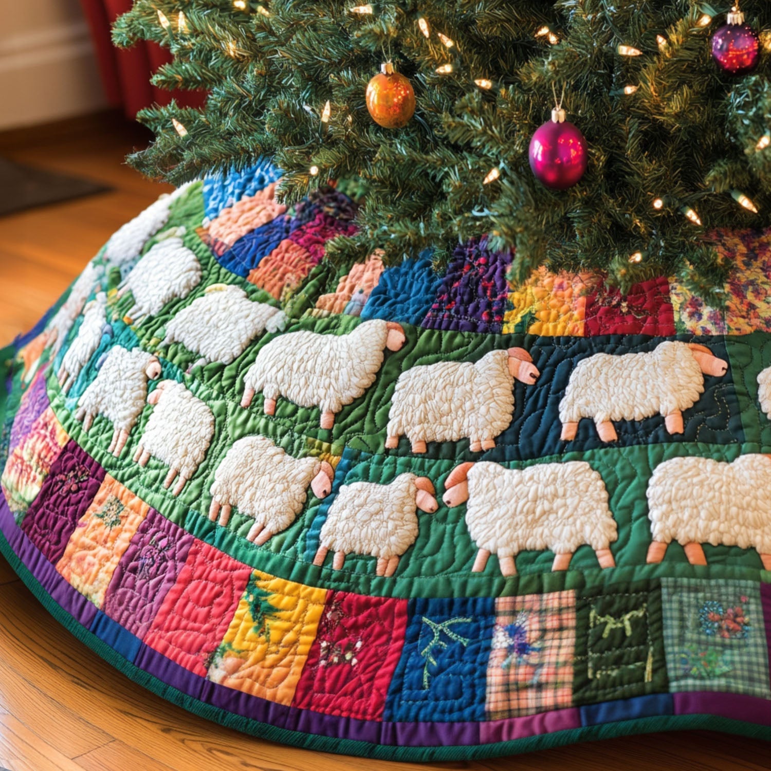Lambs Leisure Quilted Christmas Tree Skirt Merry And Bright Holiday Decor