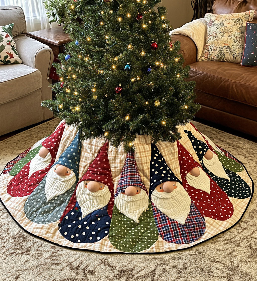 Land Of Gnome Quilted Christmas Tree Skirt Gnome Pattern Christmas Decor Ideas