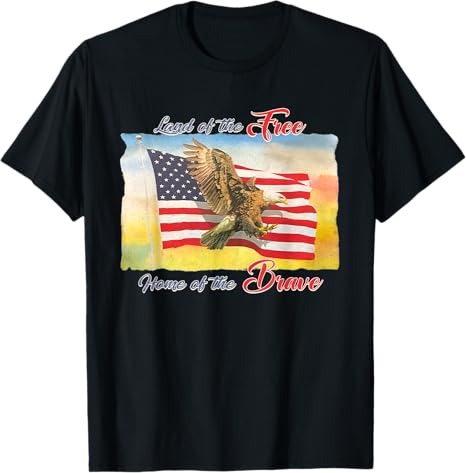 Land Of The Free Home Of The Brave Vintage Bird America Flag T-Shirt Gift For Dad
