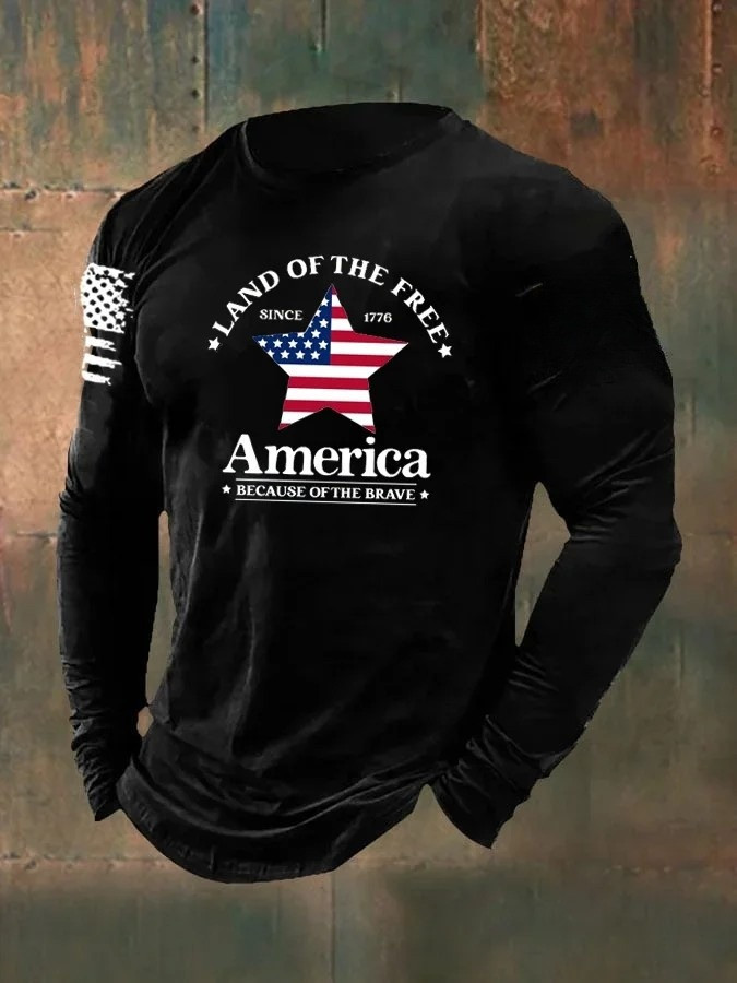 Land Of The Free Long Sleeve Shirt Home Of The Brave Star America Flag Veteran Merch Gifts