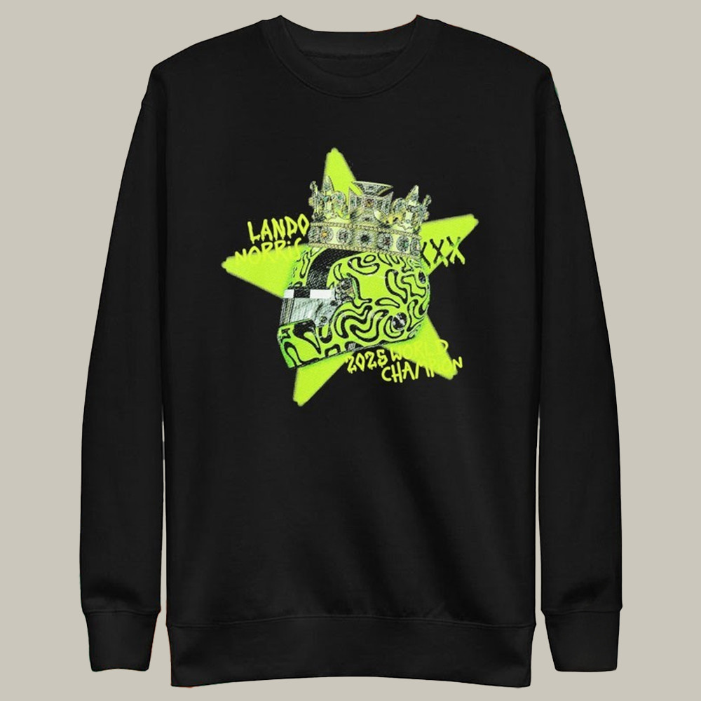 Lando Norris 2025 World Champion Merch Helmet Crown Sweatshirt Lando Norris Apparel Gifts