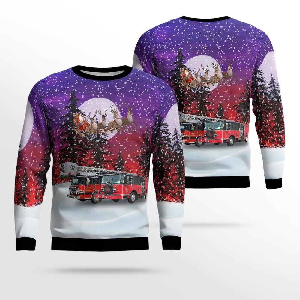 Lansing Illinois Village of Lansing Fire Department AOP Ugly Sweater Xmas Unisex Sweater Christmas Gifts For Men Women