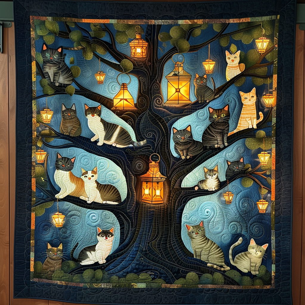 Lantern Cats Quilted Blanket Unique Gifts For Cat Lovers