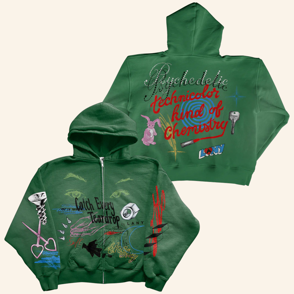 LANY Merch Green Sketched Zip Hoodie Catch Every Teardrop Hoodie Gifts For Girlfriend