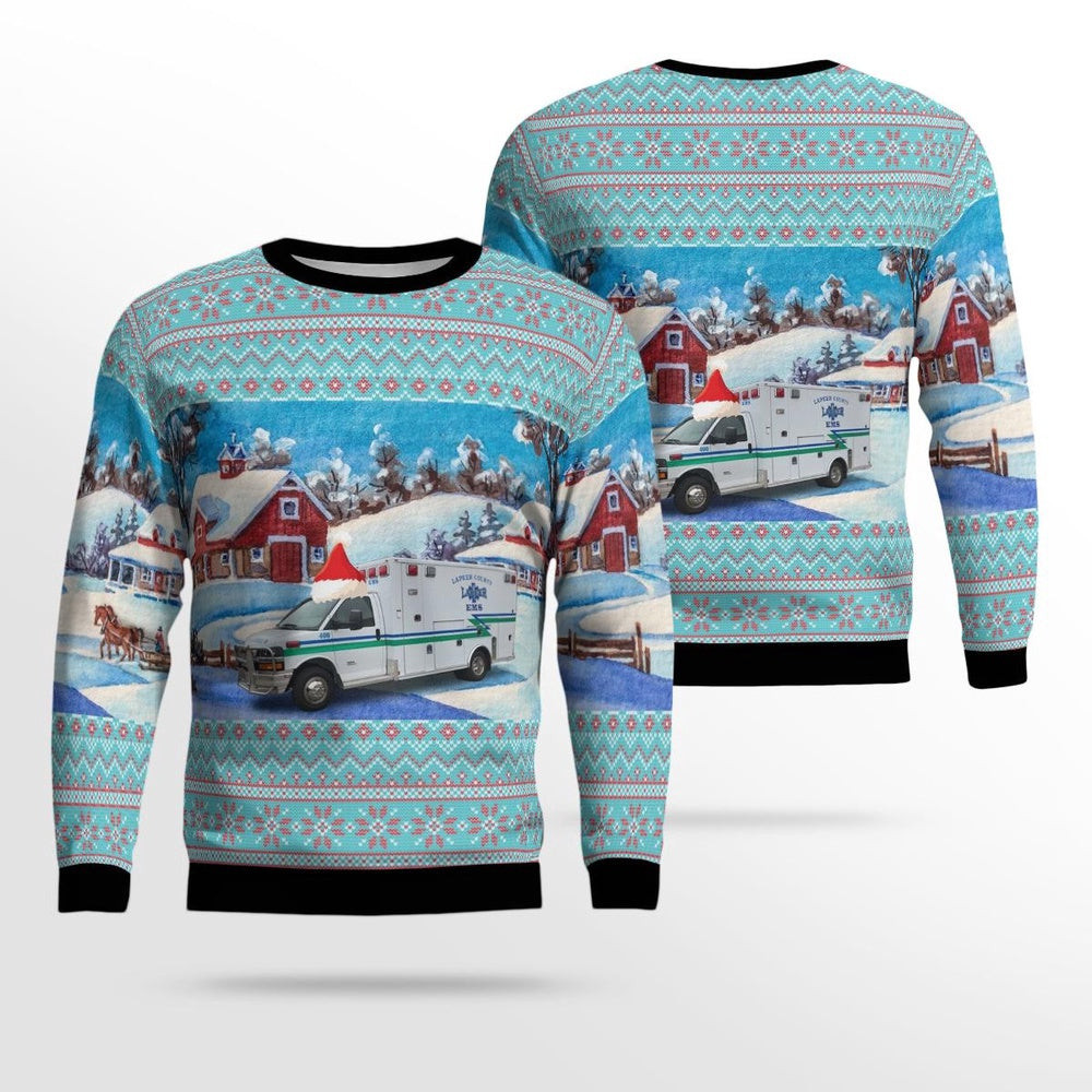 Lapeer Michigan Lapeer County EMS AOP Ugly Sweater Xmas Unisex Sweater Christmas Gifts For Men Women