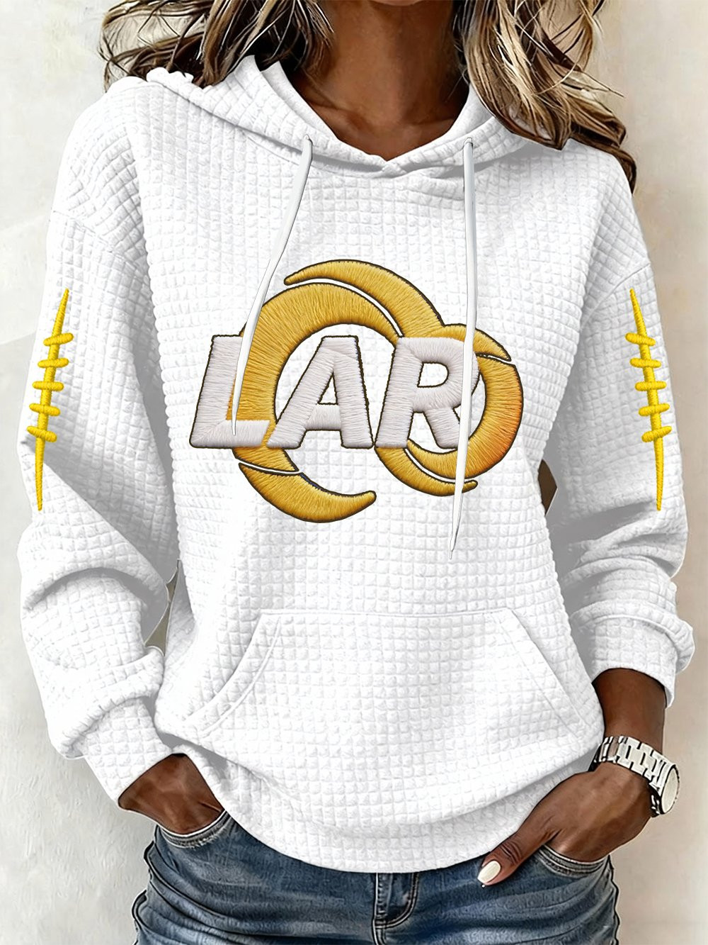 LAR Rams Super Bowl Waffle Hoodie Los Angeles Pride Hoodie Game Day Clothing Gifts For Fan
