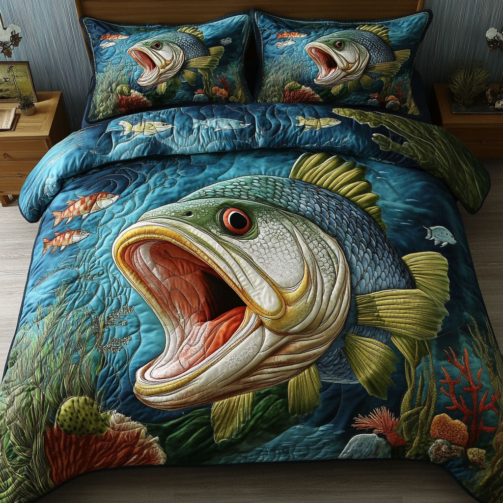 Largemouth Legacy Quilted Bedding Set Bedroom Decorations Best Gifts For Fisherman