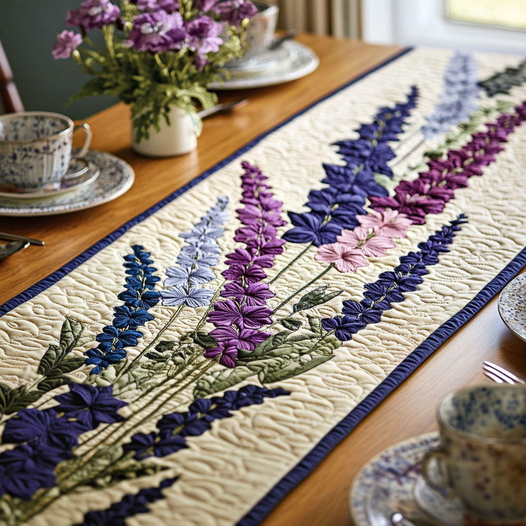 Larkspur Serenade Quilted Table Runner Holiday Runner Dining Gifts For The Flower Lover