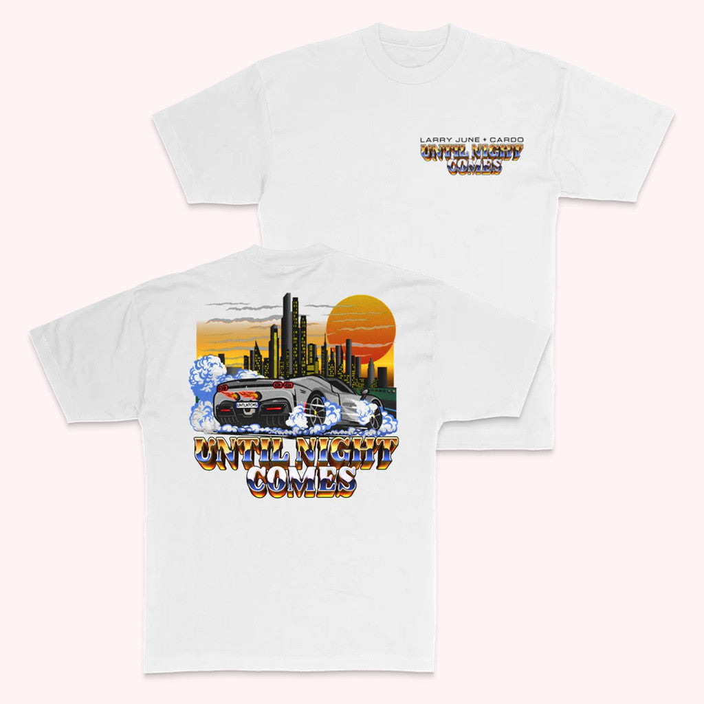 Larry June Merch Until Night Comes Cityscape T-Shirt White Gift For Dudes Larry June Merch Until Night Comes Cityscape T-Shirt White Gift For Dudes