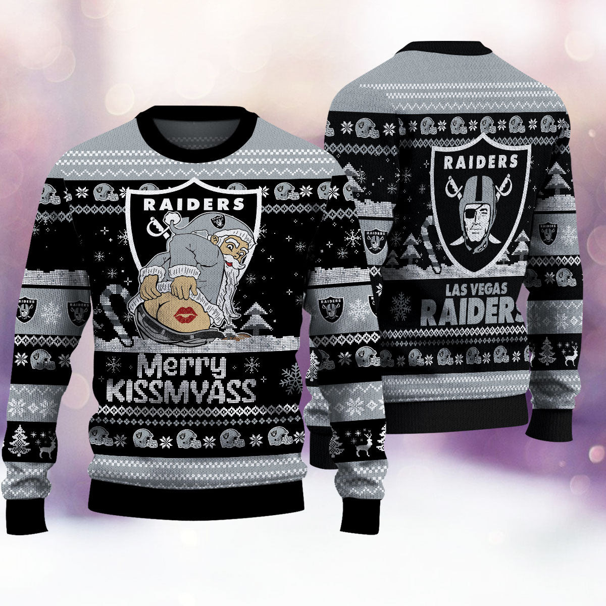 Las Vegas Raiders Santa Merry Kissmyass Ugly Christmas Sweater Funny Xmas Fan Holiday Gifts