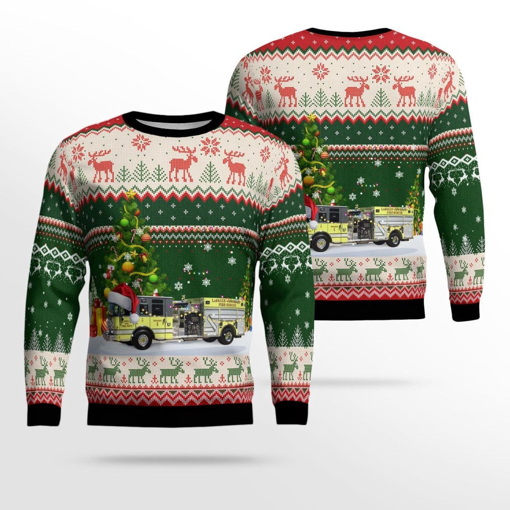LaSalle Twp Volunteer Fire Department La Salle Michigan Christmas AOP Ugly Sweater Xmas Unisex Sweater Christmas Gifts For Men Women