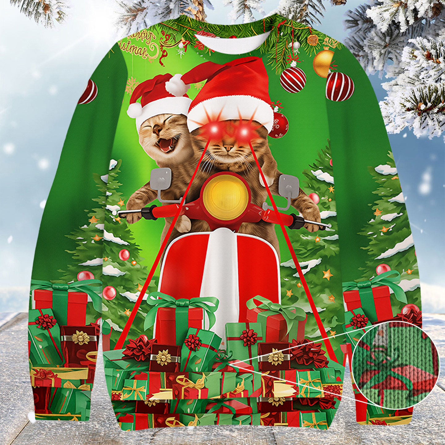 Laser Cat Rider Christmas Ugly Sweater Funny Xmas Clothes Christmas Gifts