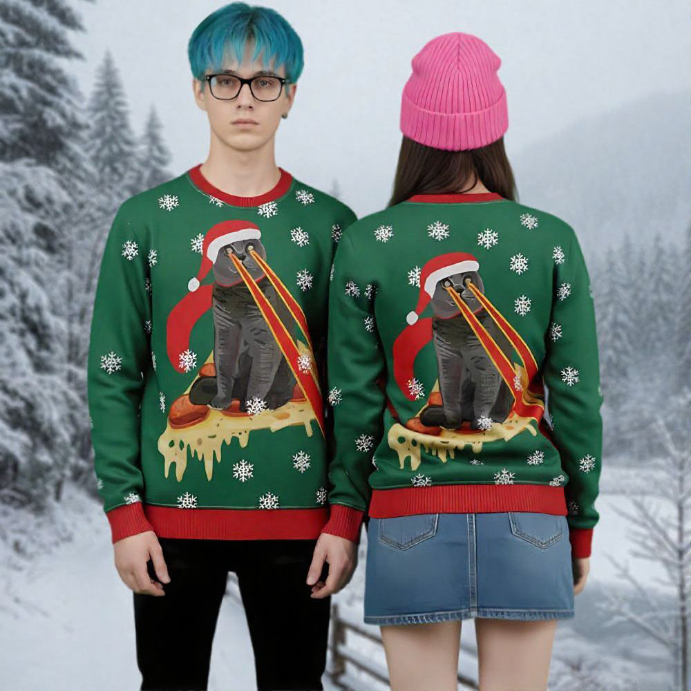 Laser Cat Ugly Christmas Sweater Animal Themed Funny Christmas Sweater Gifts For Cat Lovers