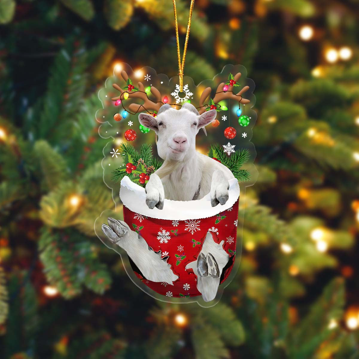 Lasfour Goat In Pocket Christmas Ornament Flat Acrylic Farmhouse Ornament