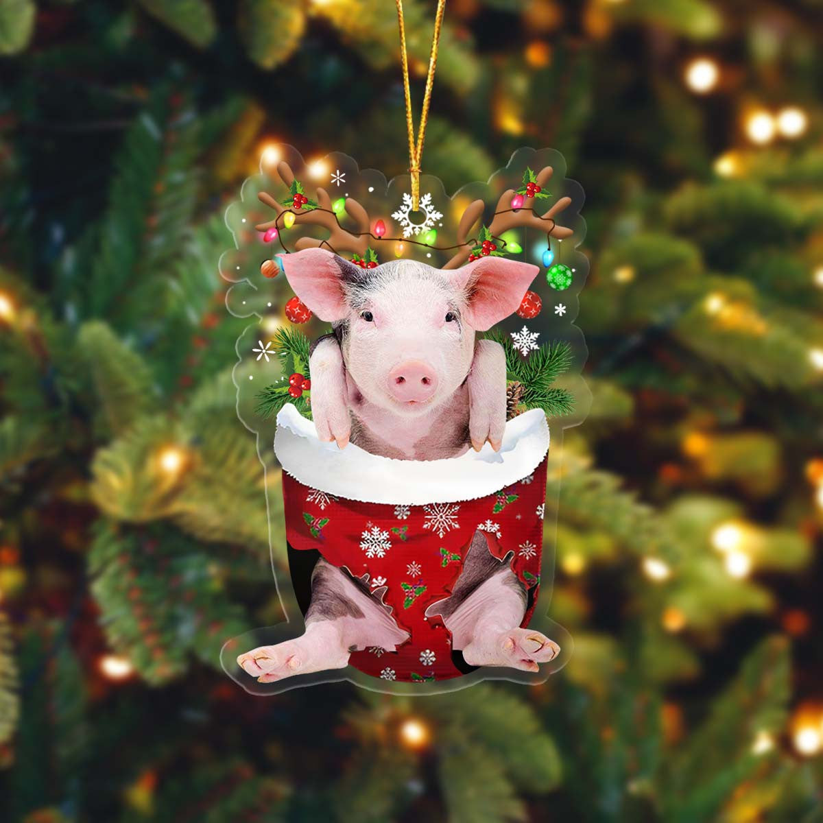 Lasfour Pig In Pocket Christmas Ornament Flat Acrylic Farmhouse Ornament