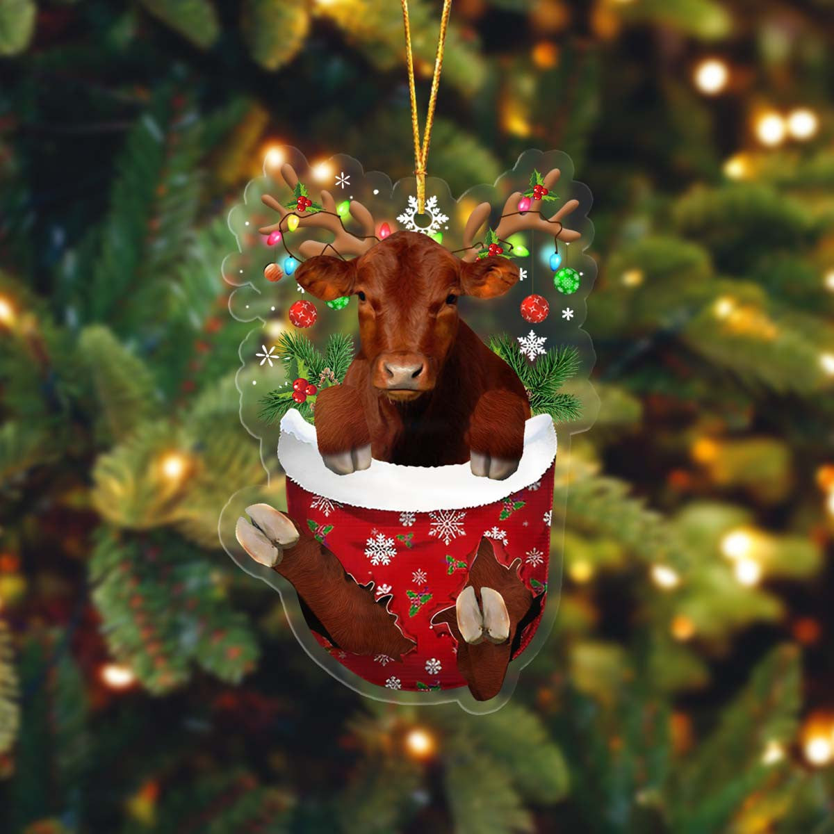 Lasfour Red Angus In Pocket Christmas Ornament Flat Acrylic Farmhouse Ornament