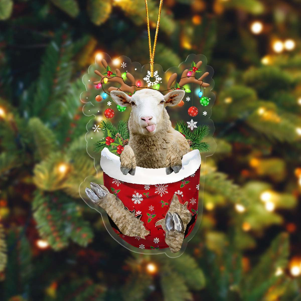 Lasfour Sheep In Pocket Christmas Ornament Flat Acrylic Farmhouse Ornament