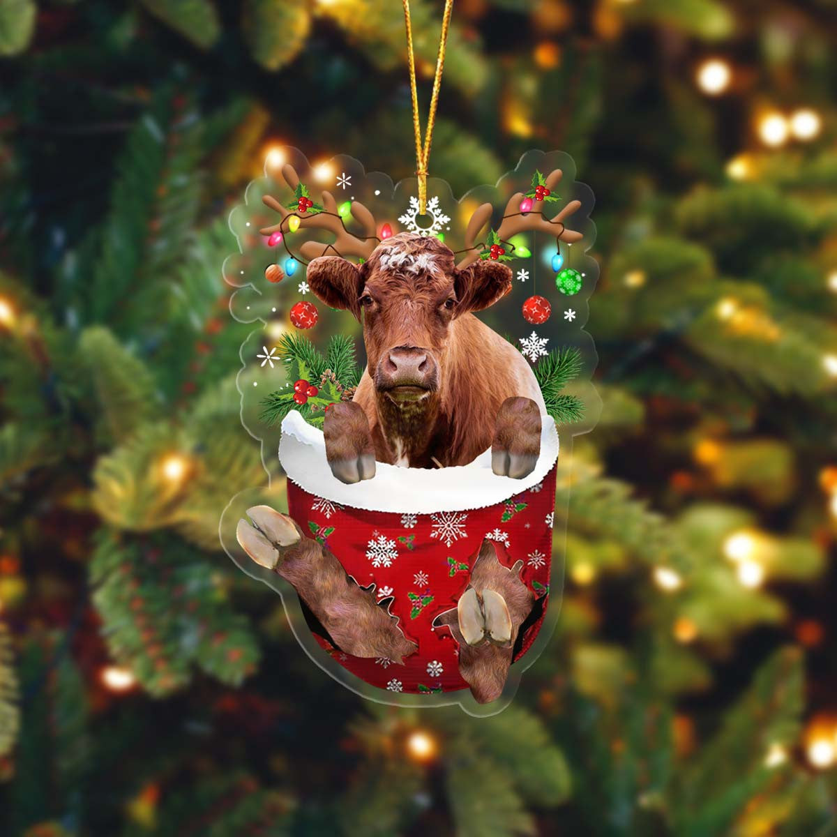 Lasfour Shorthorn In Pocket Christmas Ornament Flat Acrylic Farmhouse Ornament