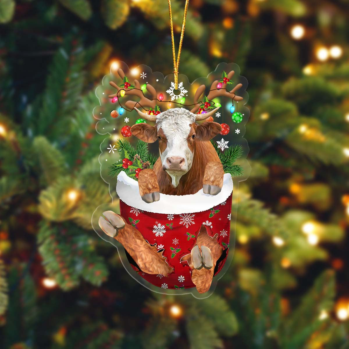 Lasfour Simmental In Pocket Christmas Ornament Flat Acrylic Farmhouse Ornament