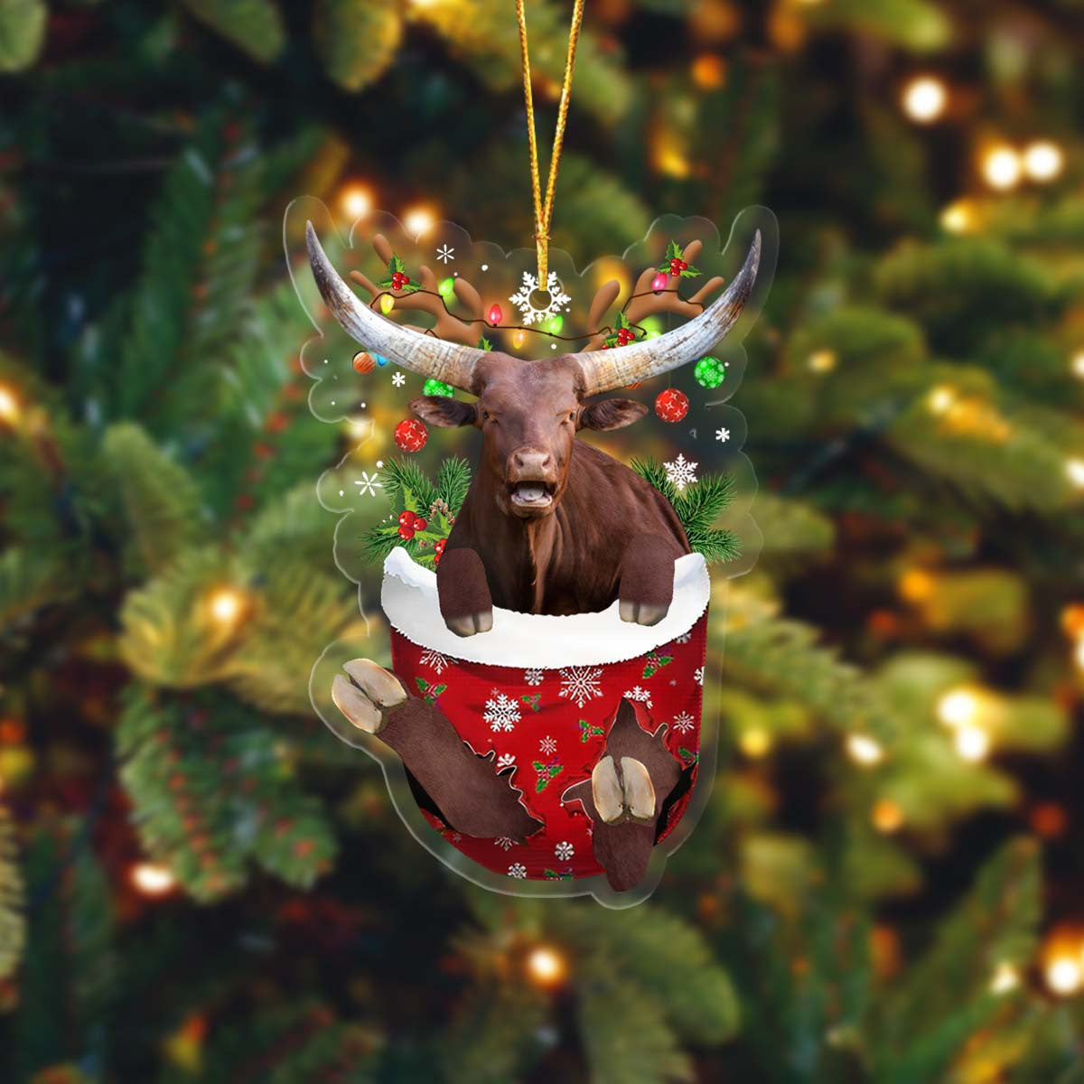 Lasfour Watusi In Pocket Christmas Ornament Flat Acrylic Farmhouse Ornament