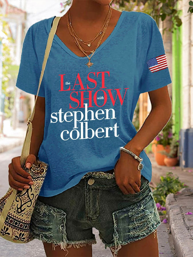 Late Show Stephen Colbert Retro V-Neck Shirt Women Fan Gear Gift For Late Night TV Fans