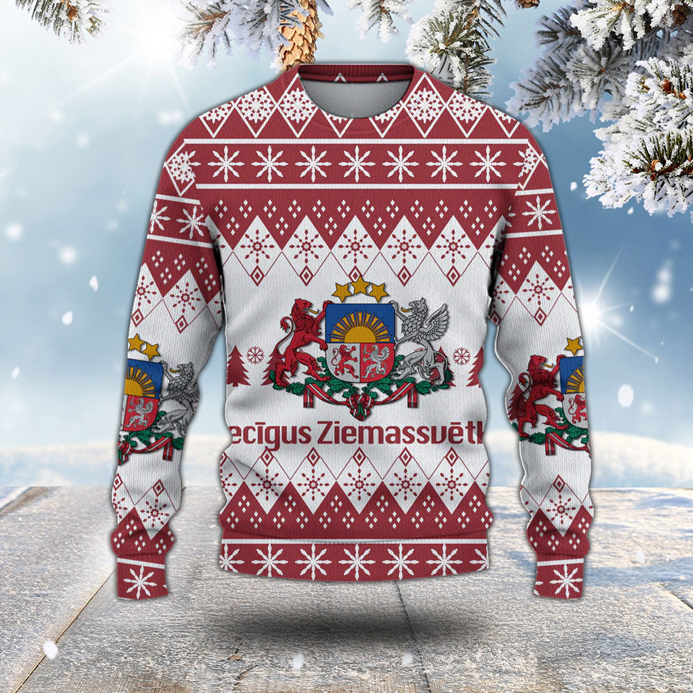 Latvia Christmas Priecigus Ziemassvetkus Ugly Pattern Sweatshirt