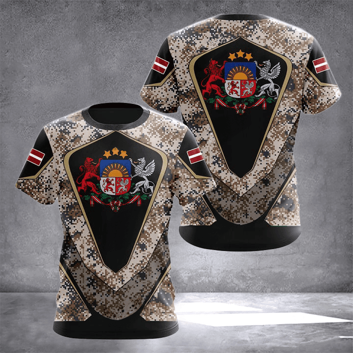 Latvia Coat Of Arms Camouflage T-Shirt For Men Latvian Clothing Gifts For Latvian Latvia Coat Of Arms Camouflage T-Shirt For Men Latvian Clothing Gifts For Latvian