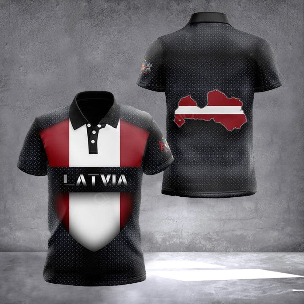 Latvia Flag Map Shield Polo Shirt Clothing Latvian Christmas Gifts