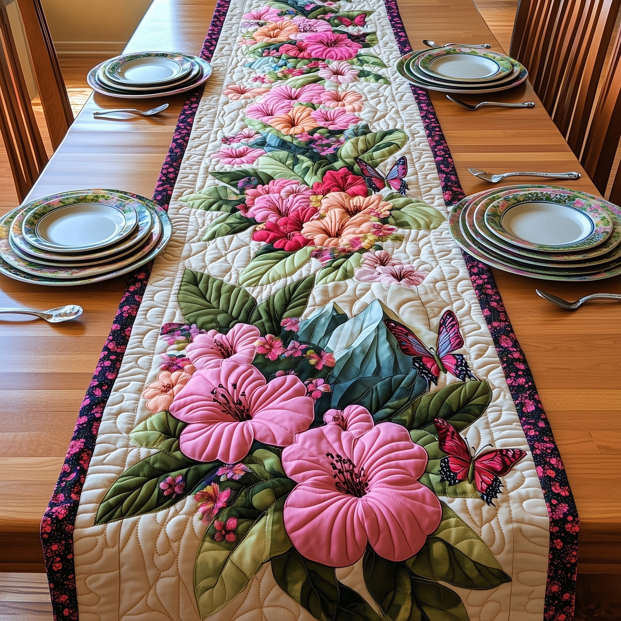 Laurel Charm Quilted Table Runner Holiday Banquet Table Runner