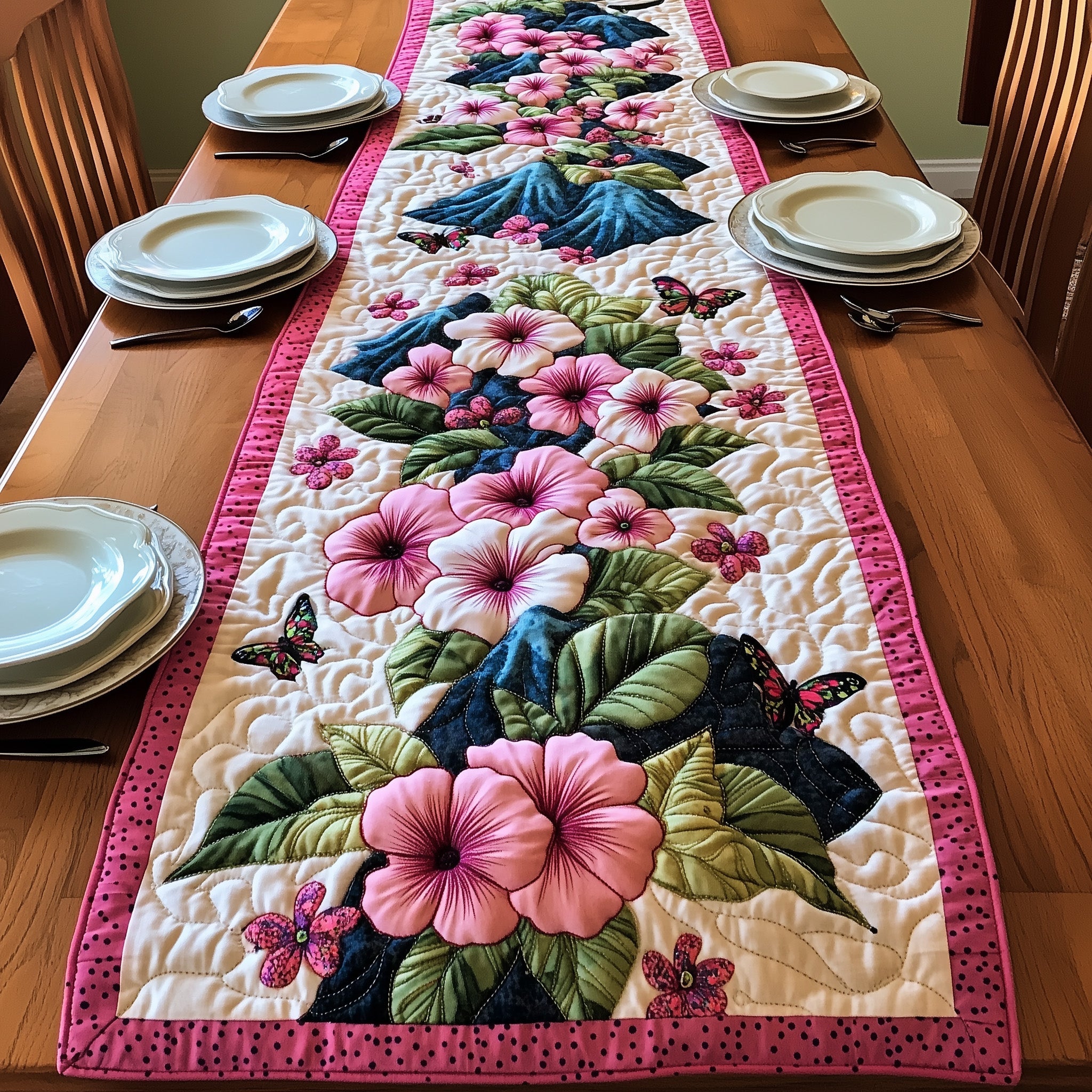 Laurel Charm Quilted Table Runner Holiday Table Runner Decoration