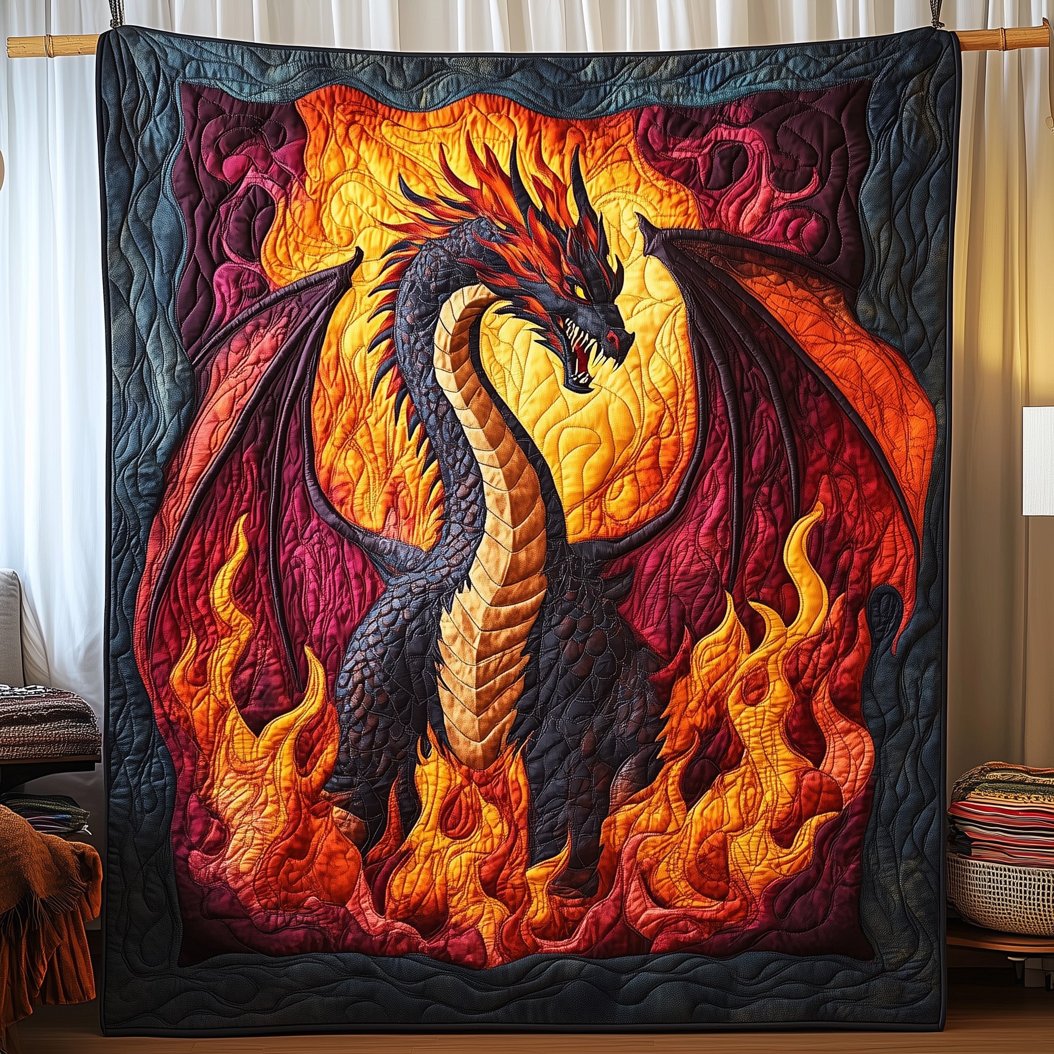 Lava Dragon Quilted Blanket Sofa Throw BlanketDragon Father's Day Presents