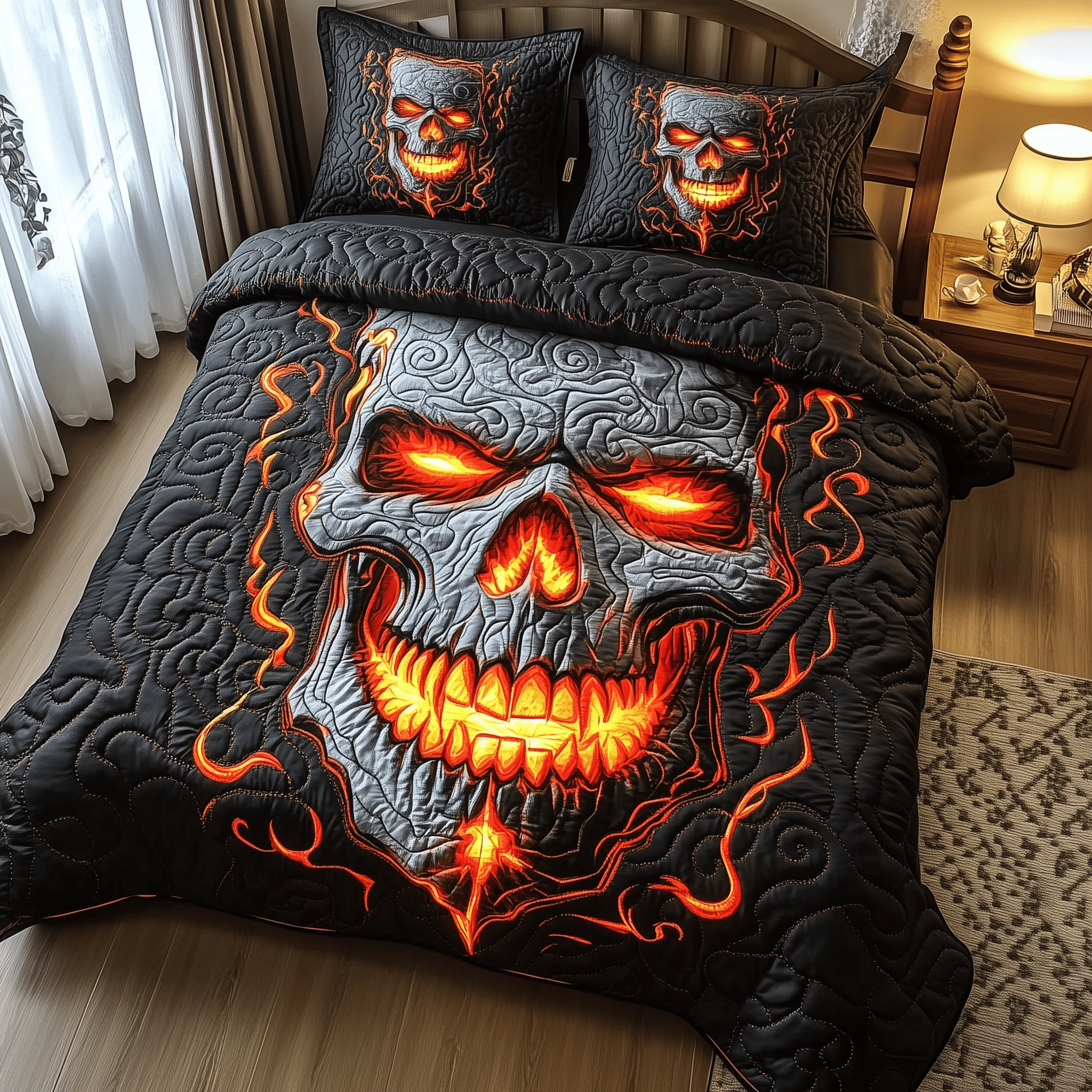 Lava Skull Quilted Bedding Set Holiday Xmas Bedding Set Romantic Christmas Gifts