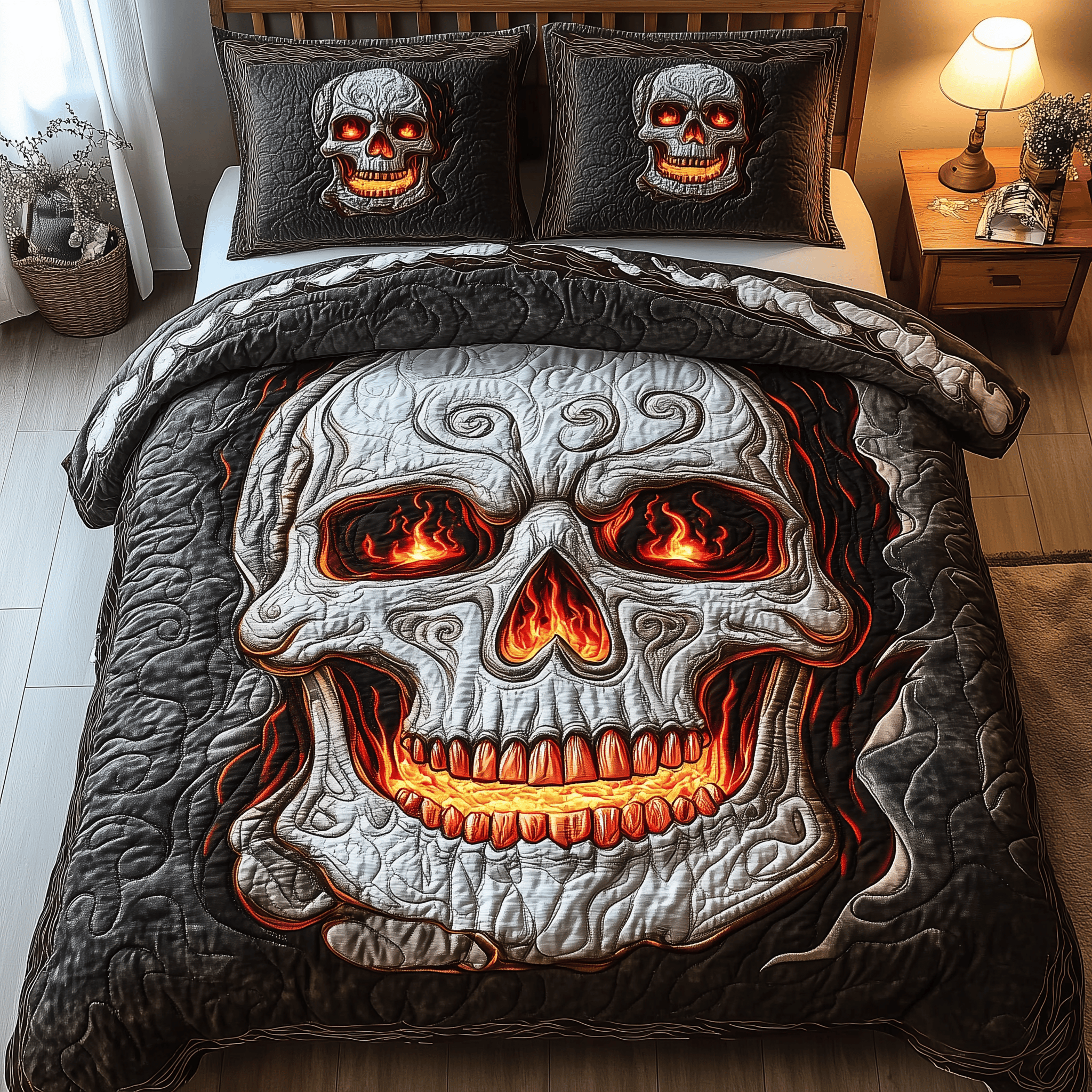 Lava Skull Quilted Bedding Set Xmas Bedding Set Romantic Christmas Gifts