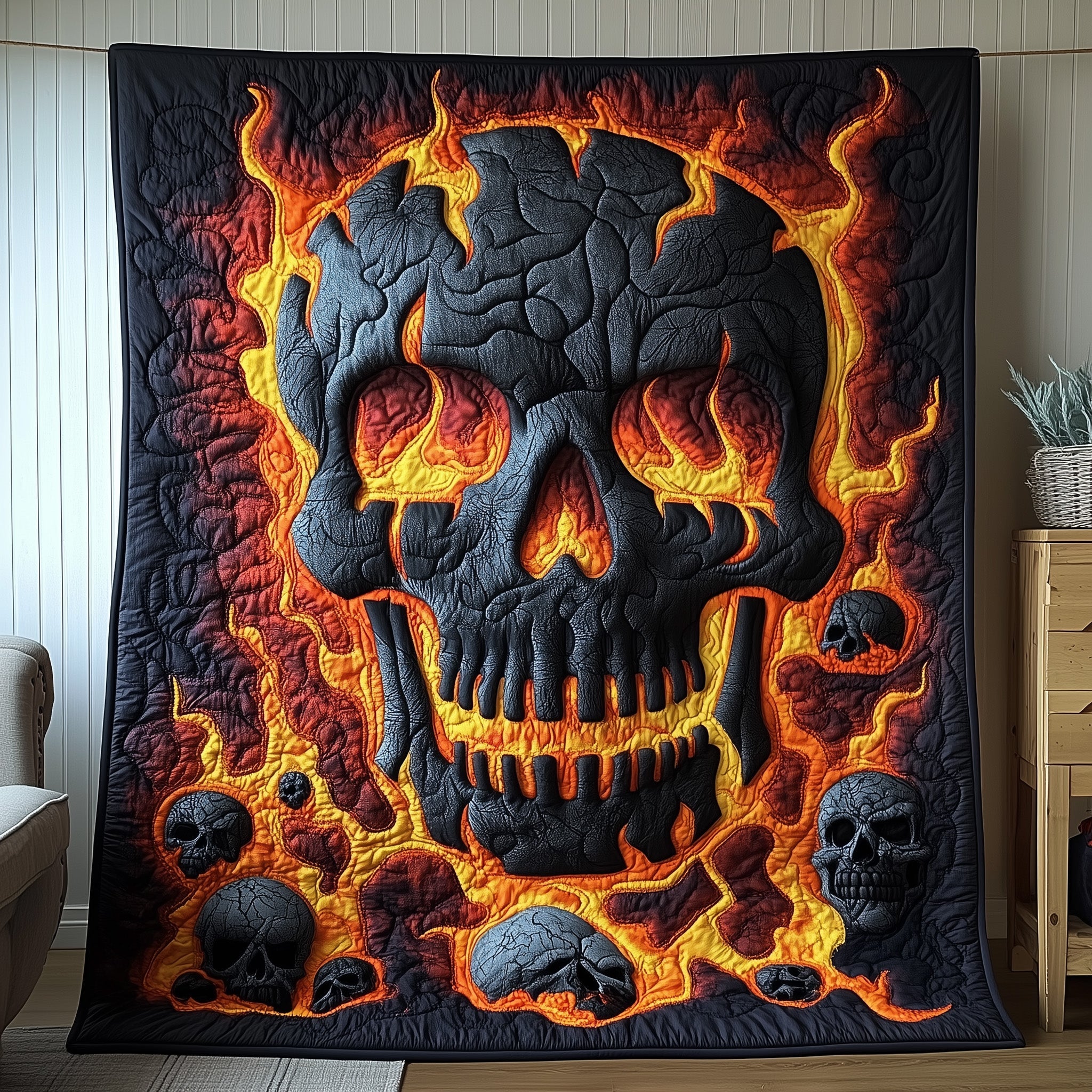 Lava Skull Quilted Blanket Cute Soft BlanketMexican Skull Souvenirs