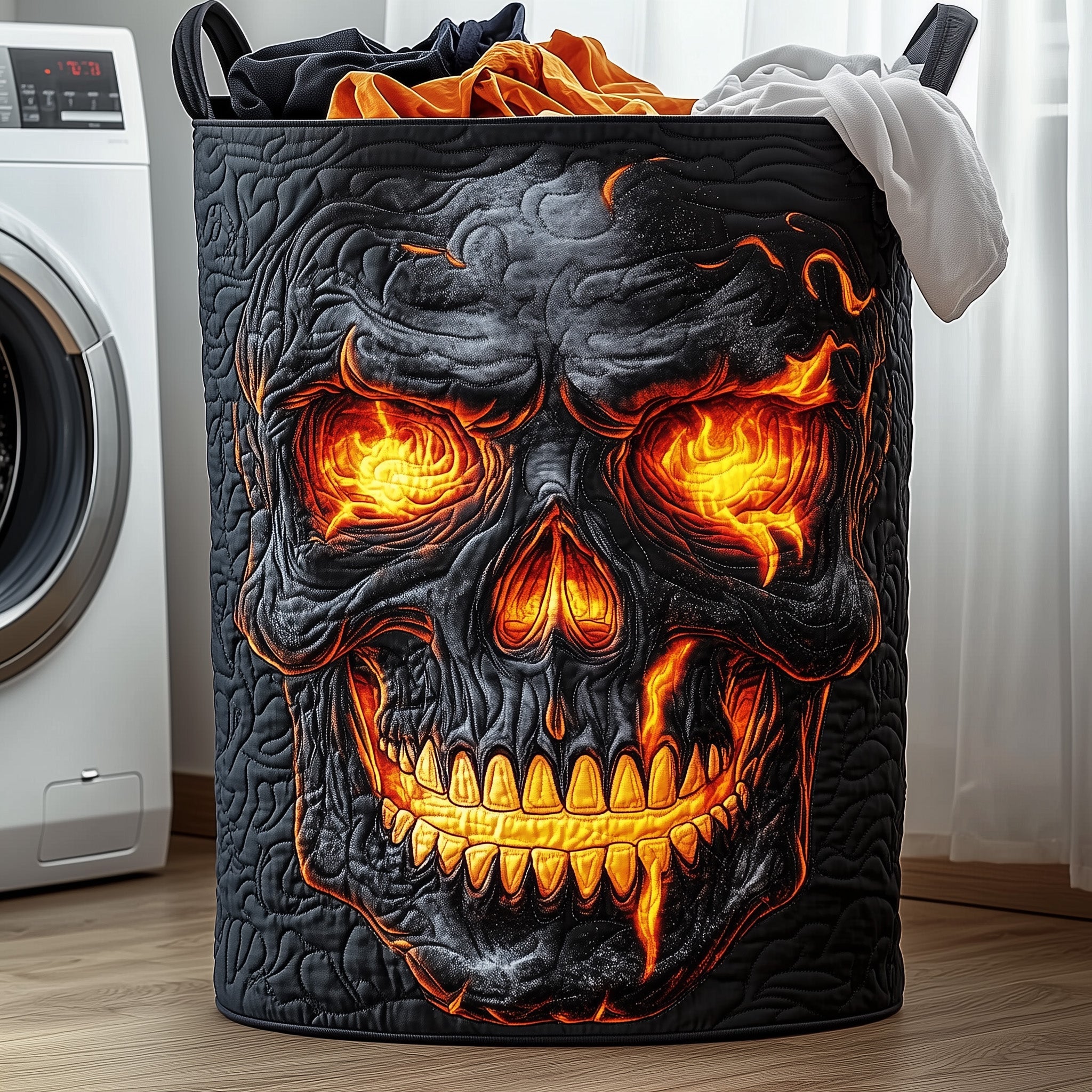 Lava Skull Quilted Laundry Basket Fabric Clothes Basket Best Gift For Father