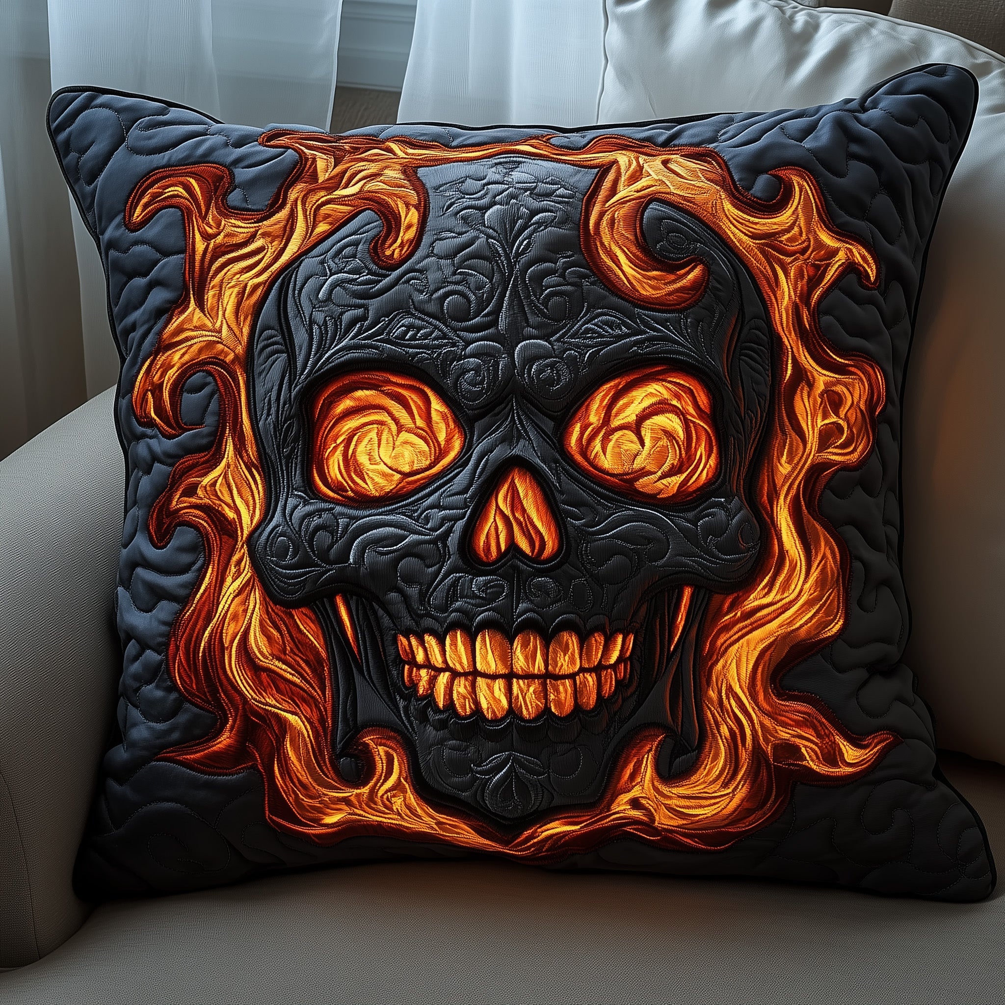 Lava Skull Quilted Pillow Case Decorative Pillow Cover MerchGifts With Skulls On Them