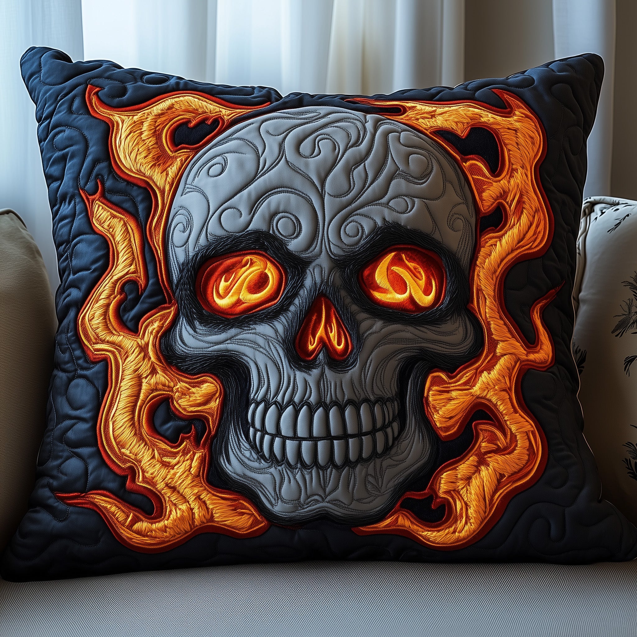 Lava Skull Quilted Pillow Case Decorative Pillow Cover MerchSkull Gifts For Men Christmas