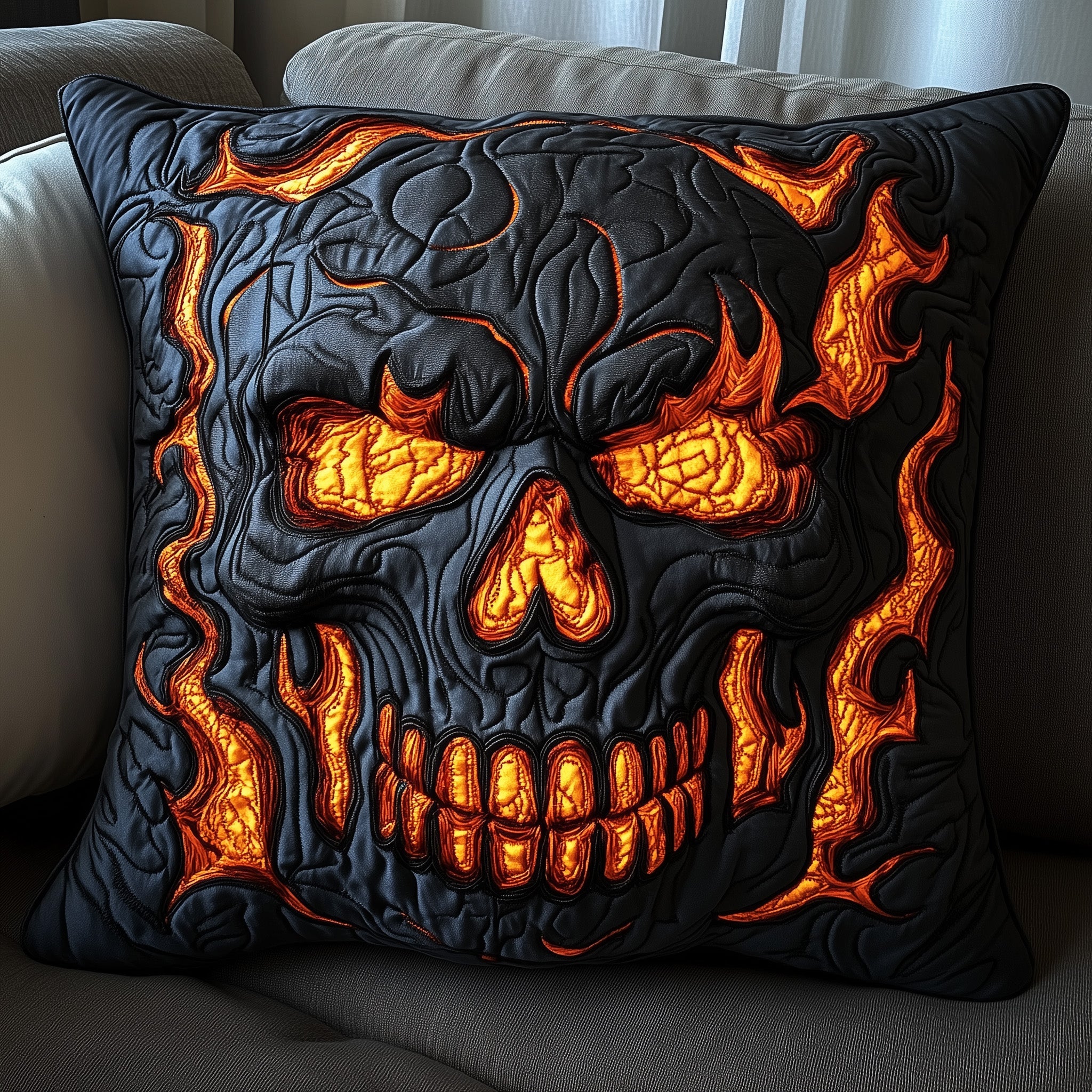 Lava Skull Quilted Pillow Case Decorative Pillow Cover MerchSkull Gifts For Women Christmas