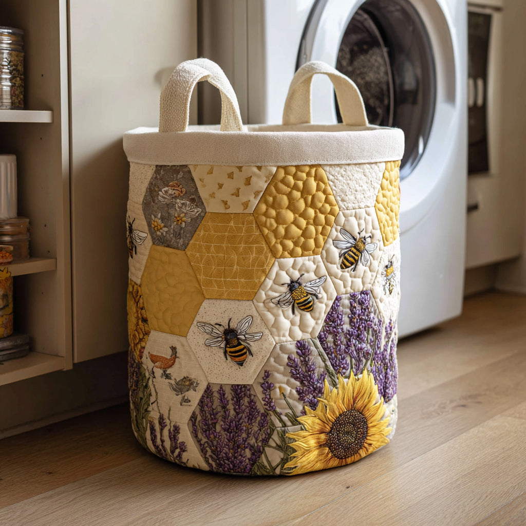 Lavender Bee Quilted Laundry Basket Father's Day Merch Gift